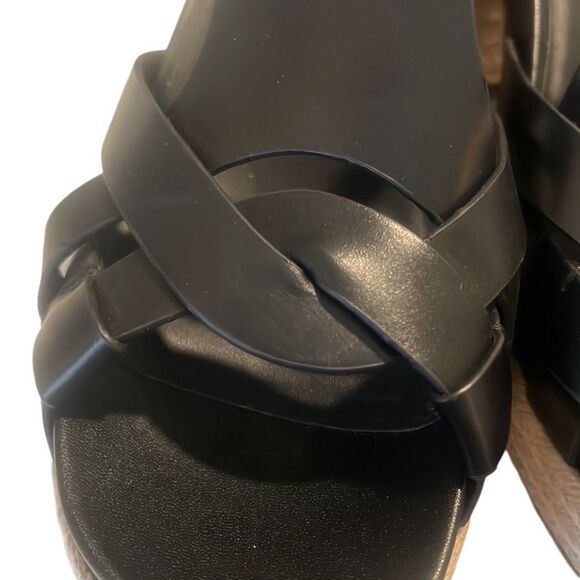 Aerosoles Chatham Black Leather Woven Block Heel Platform Sandals Size 8 - Picture 4 of 13